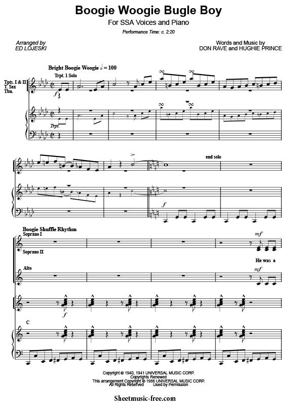 Boogie Woogie Bugle Boy Sheet Music The Andrews Sisters Download Boogie Woogie Bugle Boy Piano Sheet Music Free PDF Download