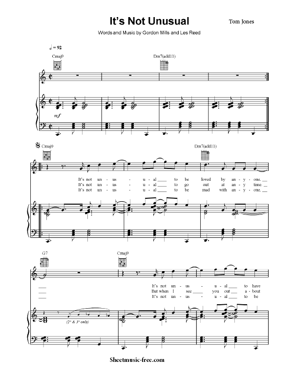 It's Not Unusual Sheet Music PDF Tom Jones Free Download