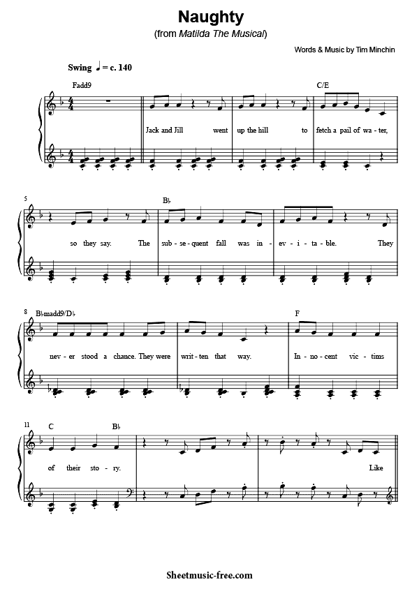 Naughty Sheet Music PDF from Matilda Free Download