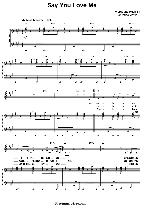 Download Say You Love Me Sheet Music PDF Fleetwood Mac