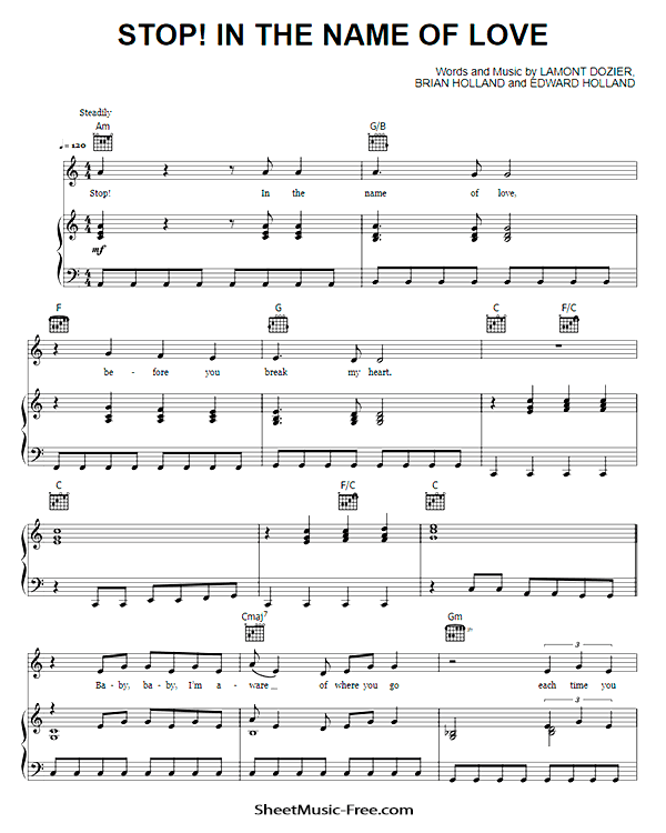 Stop in the Name of Love Sheet Music PDF The Supremes Free Download