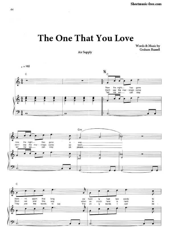 The One That You Love Sheet Music Air Supply PDF Free Download