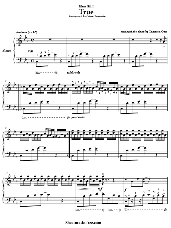 True Sheet Music Silent Hill 2 Akira Yamaoka Download True Piano Sheet Music Free PDF Download