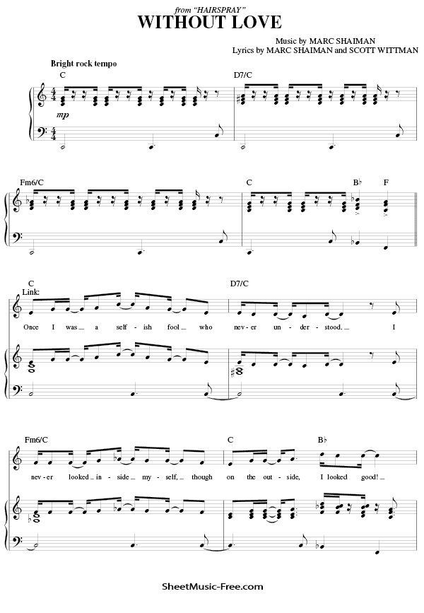 Without Love Sheet Music PDF from Hairspray Free Download