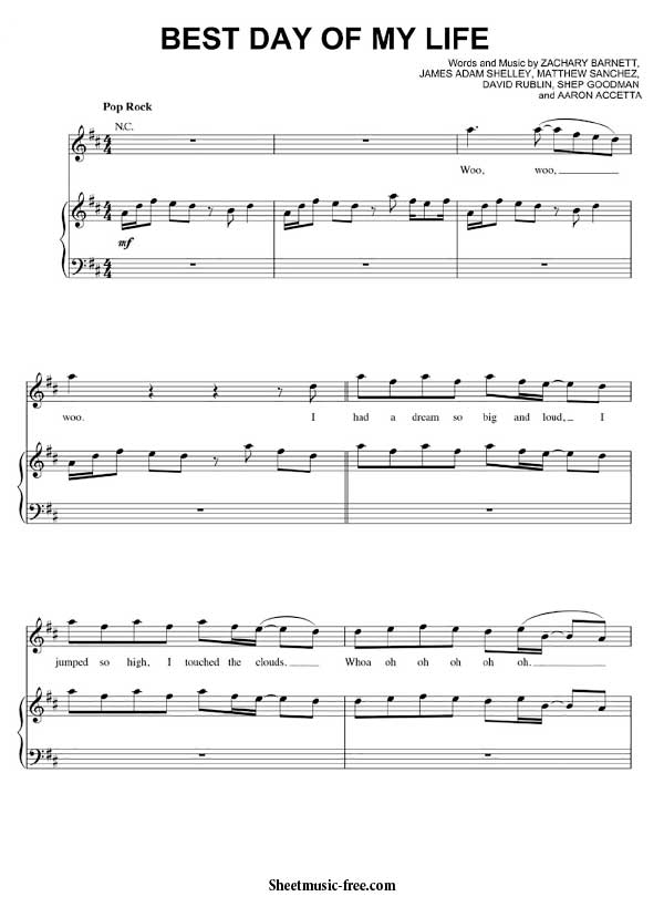 Best Day Of My Life Sheet Music PDF American Authors Free Download