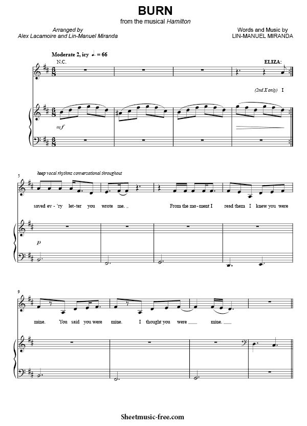 Download Burn Sheet Music PDF From Hamilton (The Musical)