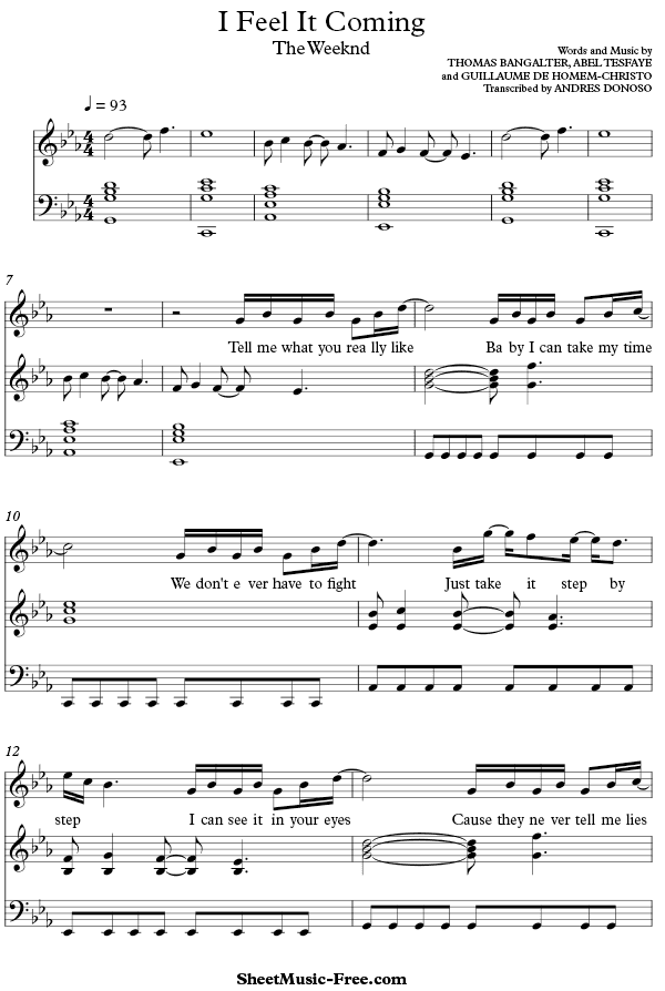 I Feel It Coming Sheet Music PDF The Weeknd Free Download
