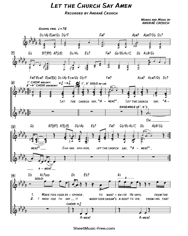 Let The Church Say Amen Sheet Music PDF Andraé Crouch Free Download