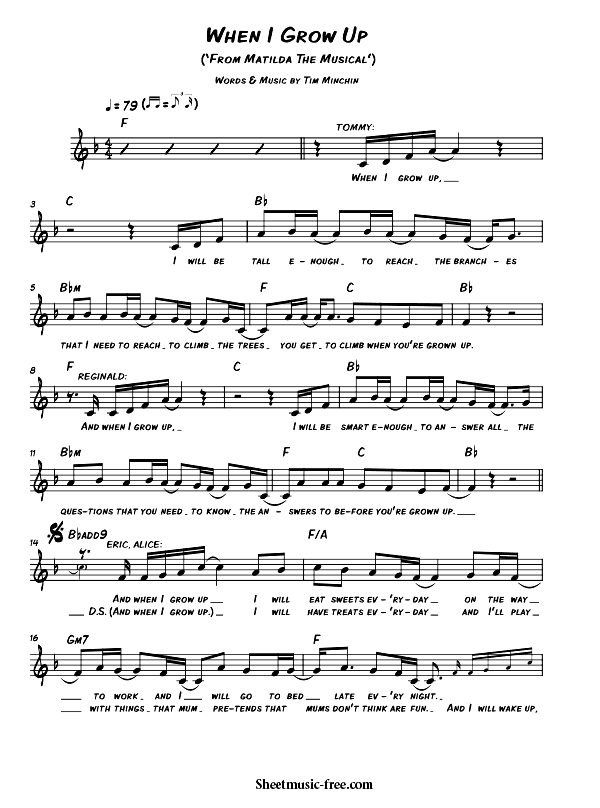 When I Grow Up Sheet Music PDF from Matilda Free Download
