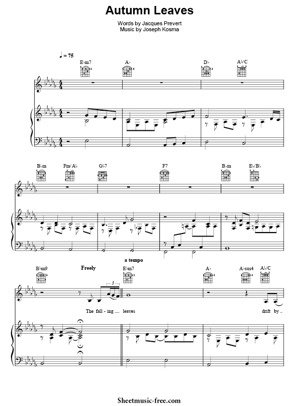Autumn Leaves Piano Sheet Music PDF Traditional Free Download