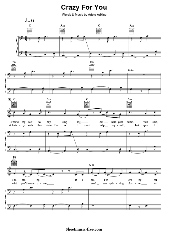 Crazy For You Sheet Music Adele PDF Free Download