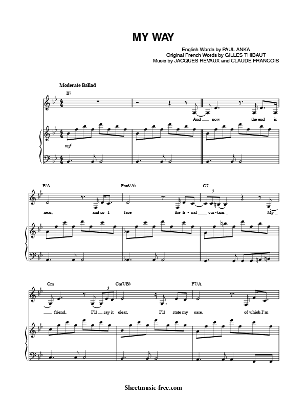 My Way Sheet Music PDF Frank Sinatra Version #1 Free Download