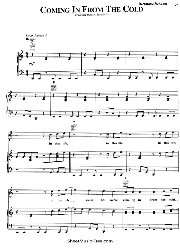Coming In From The Cold Sheet Music PDF Bob Marley Free Download