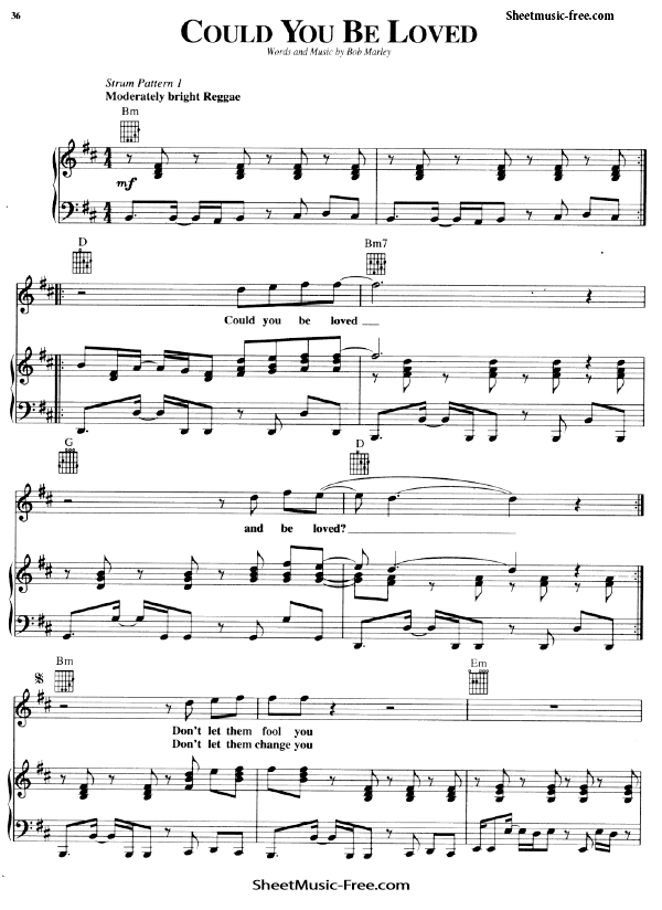 Could You Be Loved Sheet Music PDF Bob Marley Free Download