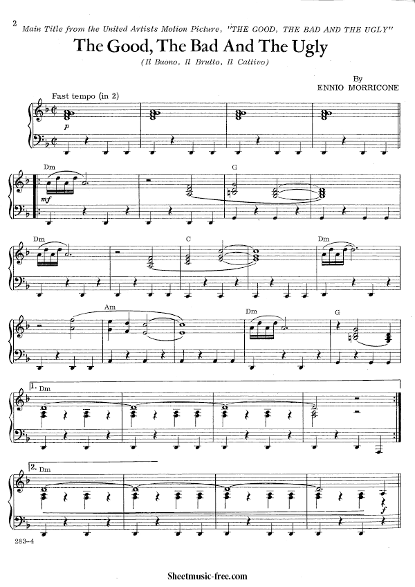 The Good The Bad And The Ugly Sheet Music PDF Ennio Morricone Free Download