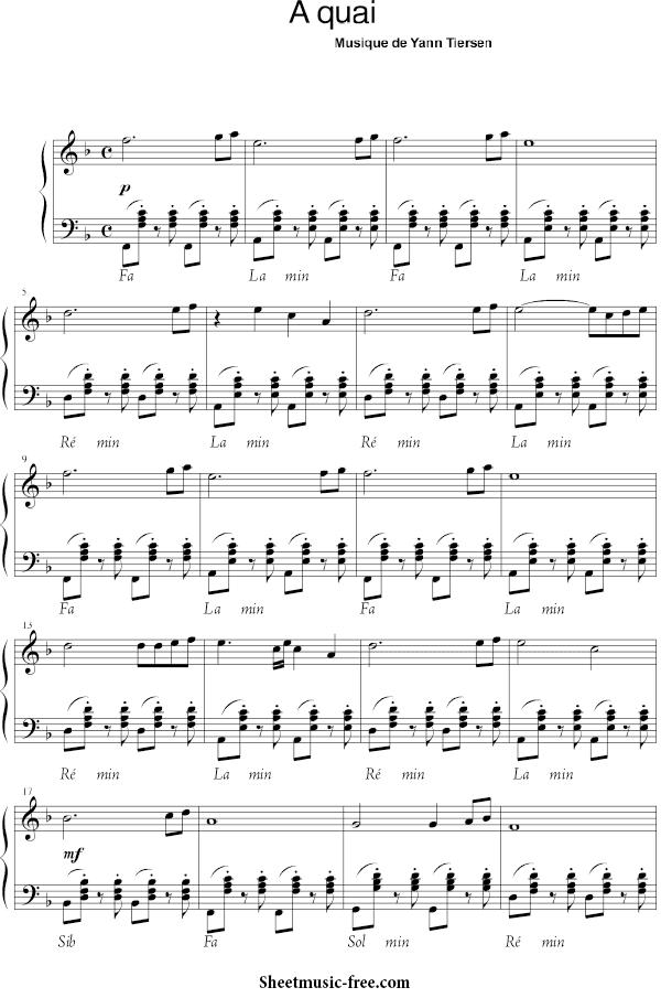 A Quai Sheet Music PDF Yann Tiersen Free Download