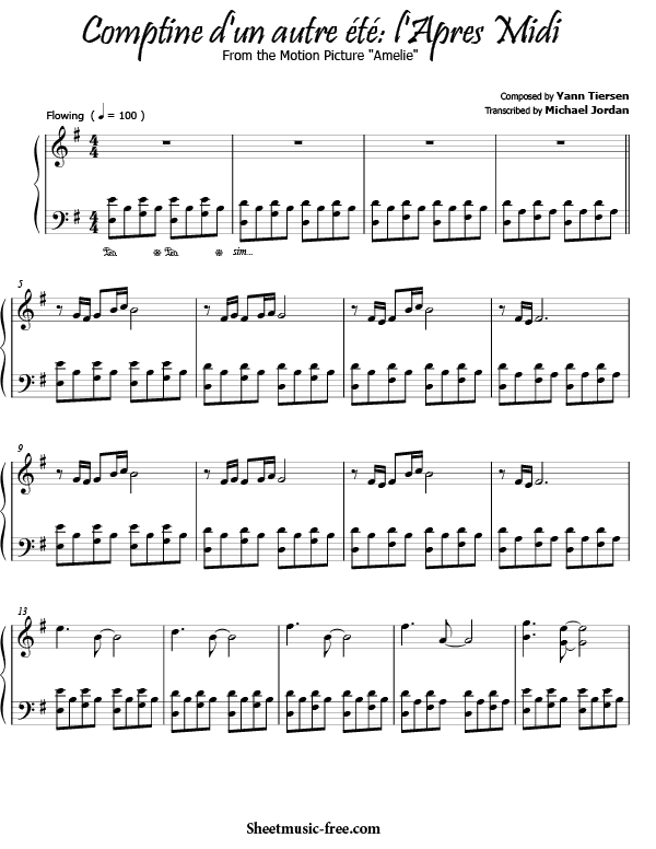 Comptine d'un Autre été, L'apres Midi Sheet Music PDF Yann Tiersen Free Download