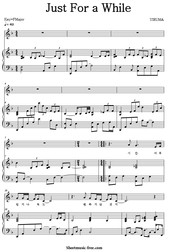 Just For a While Sheet Music PDF Yiruma Free Download