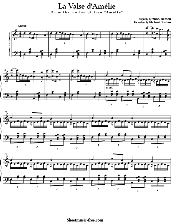 piano amelie sheet music SHEET  FREE Valse La Yann Music Tiersen  d'Amelie Sheet