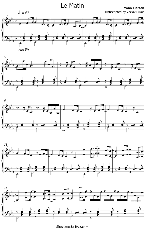 Download Le Matin Sheet Music PDF Yann Tiersen