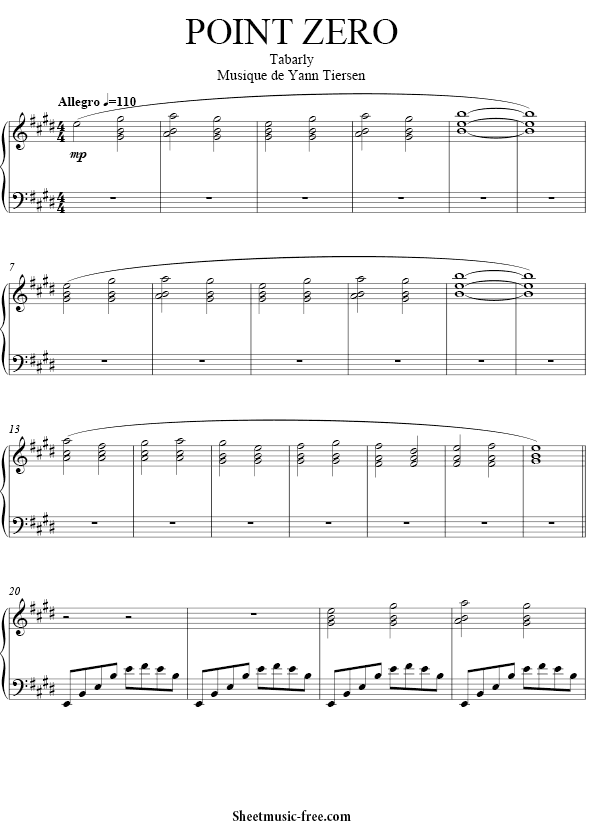 Point Zero Sheet Music PDF Yann Tiersen Free Download