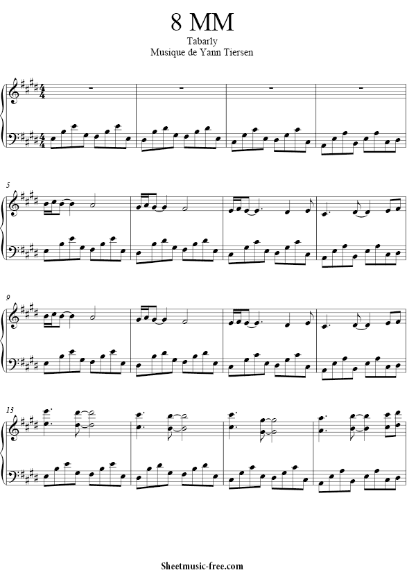8 MM Sheet Music PDF Yann Tiersen Free Download