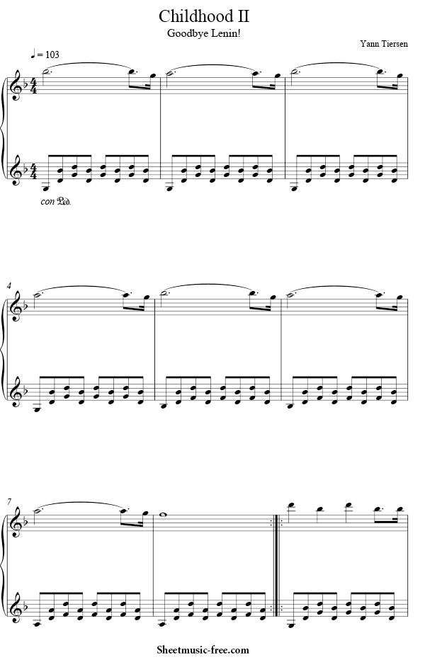 Childhood II Sheet Music PDF Yann Tiersen Free Download