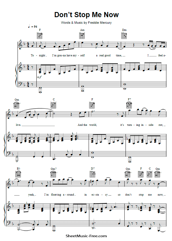 Don't Stop Me Now Sheet Music PDF Queen Free Download