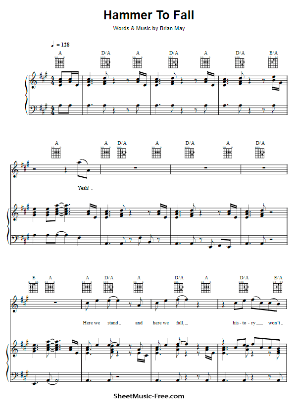 Hammer To Fall Sheet Music PDF Queen Free Download