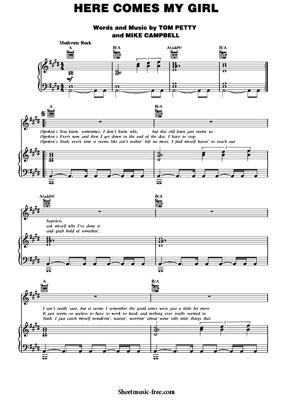 Here Comes My Girl Sheet Music PDF Tom Petty Free Download