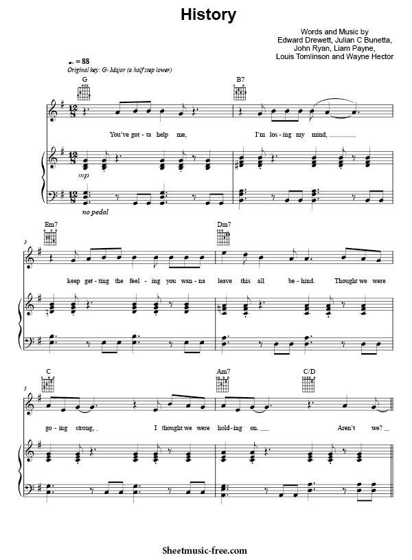 History Sheet Music PDF One Direction Free Download