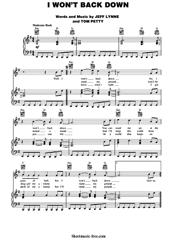 I Won't Back Down Sheet Music PDF Tom Petty Free Download