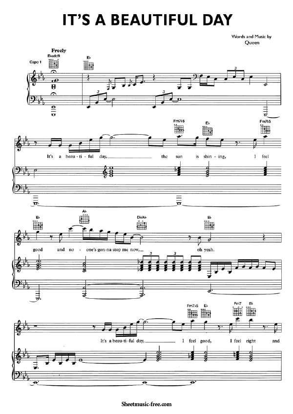 It's A Beautiful Day Sheet Music PDF Queen Free Download