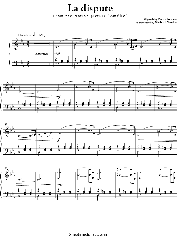 La Dispute Sheet Music PDF Yann Tiersen Free Download