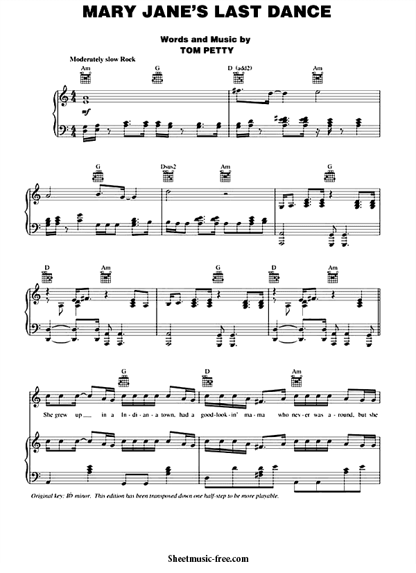 Download Mary Jane’s Last dance Sheet Music PDF Tom Petty