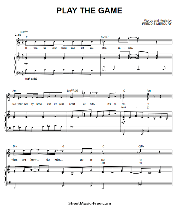 Play The Game Sheet Music PDF Queen Free Download