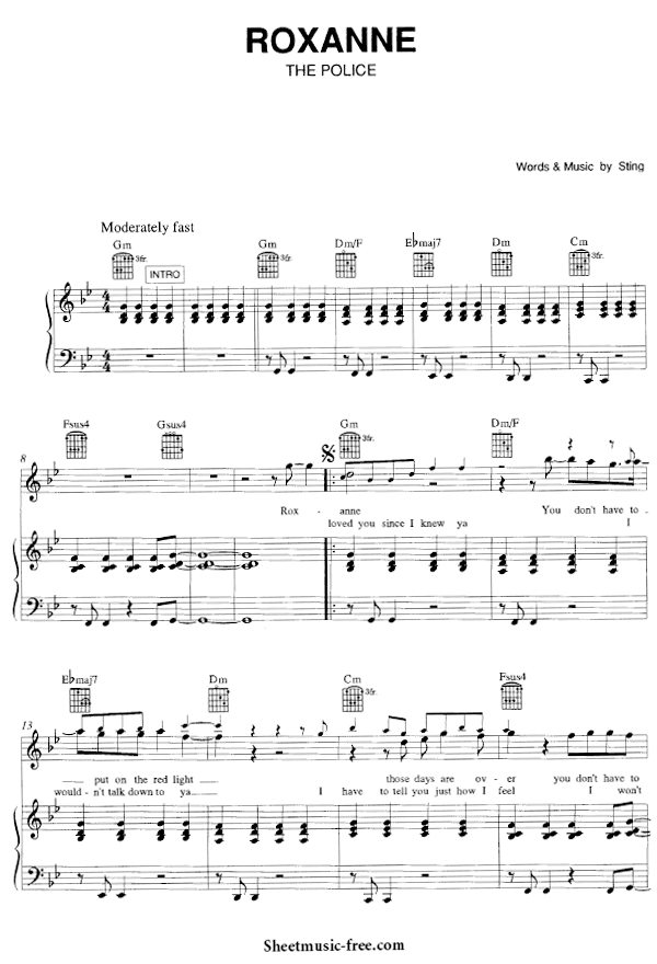Roxanne Sheet Music PDF The Police Free Download