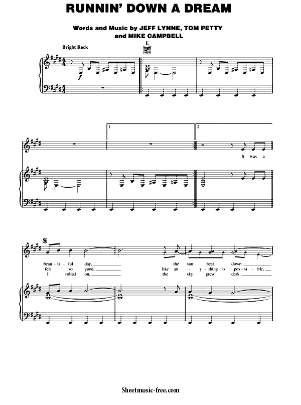 Runnin' Down A Dream Sheet Music PDF Tom Petty Free Download