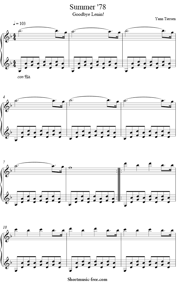 Summer 78 Sheet Music PDF Yann Tiersen Free Download