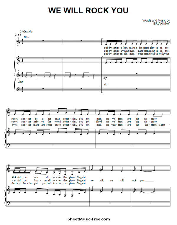 We Will Rock You Sheet Music PDF Queen Free Download