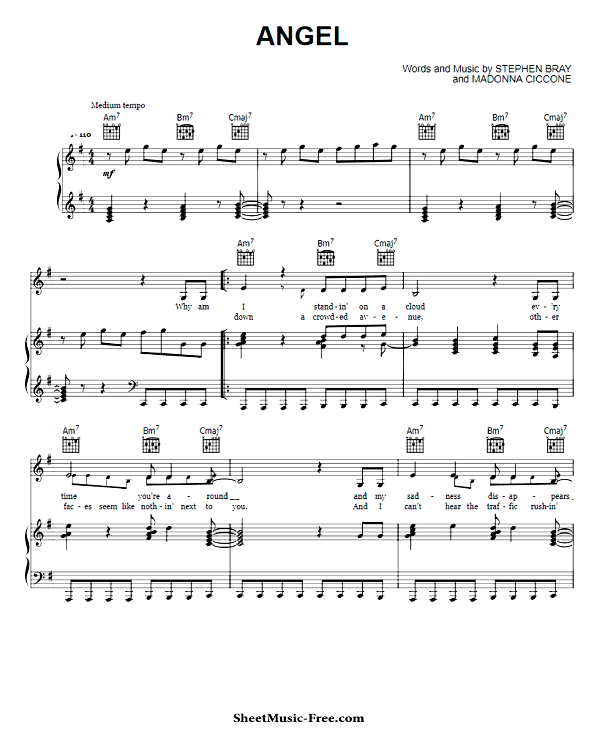 Anual capital lona Angel Sheet Music Madonna Piano - ♪ SHEETMUSIC-FREE.COM