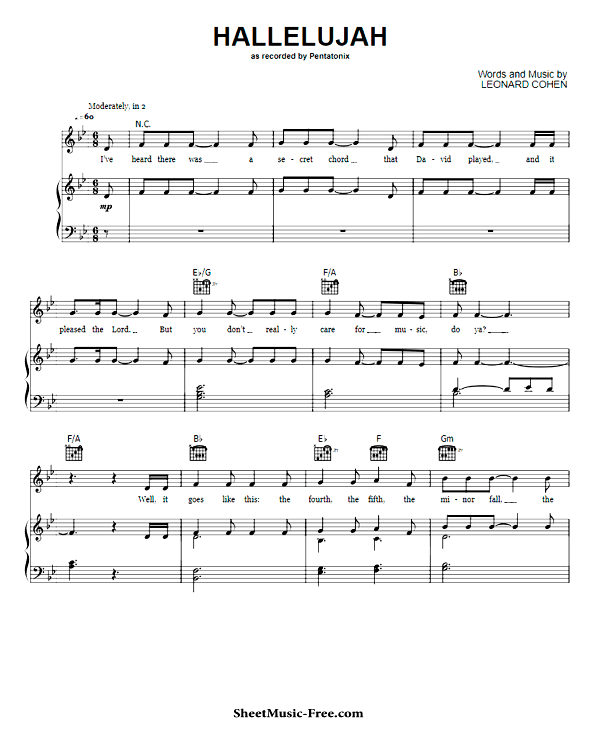 Hallelujah Sheet Music PDF Pentatonix Free Download
