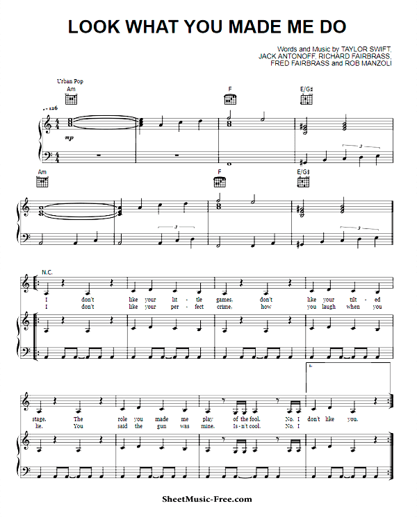 Look What You Made Me Do Sheet Music PDF Taylor Swift Free Download