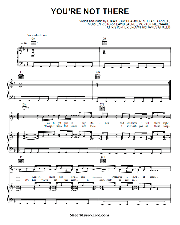 You're Not There Sheet Music PDF Lukas Graham Free Download