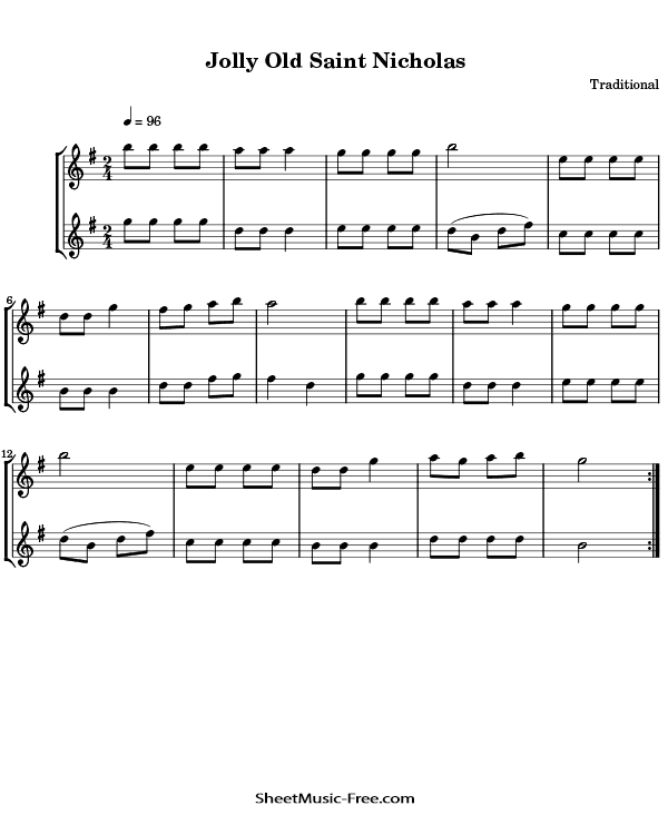 Jolly Old Saint Nicholas Flute Sheet Music PDF Christmas Flute Free Download