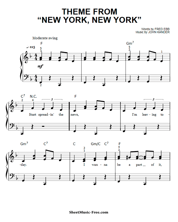 New York New York Easy Piano Sheet Music PDF Frank Sinatra Free Download