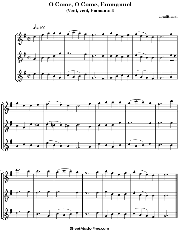 O Come O Come Emmanuel Flute Sheet Music Christmas