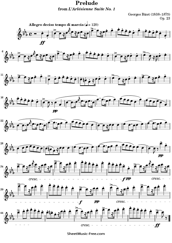 Prelude L'Arlésienne Suite No1 Flute Sheet Music