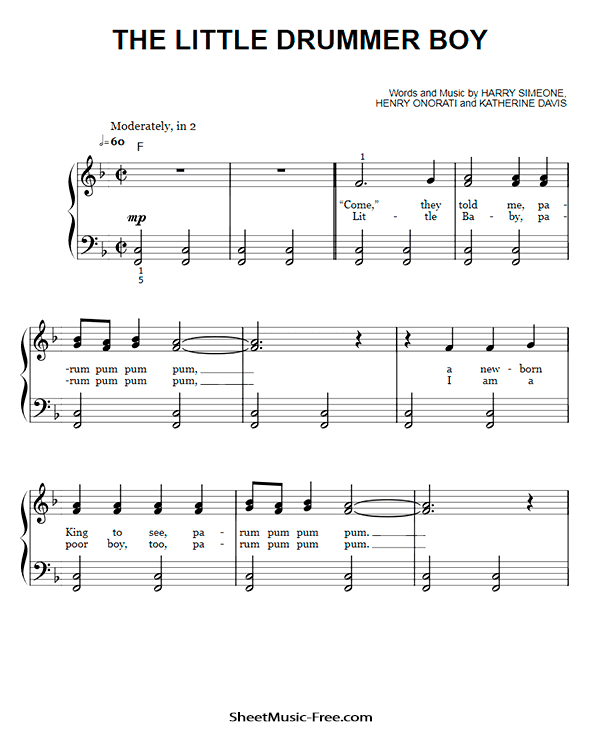 The Little Drummer Boy Easy Piano Sheet Music | ♪ SHEETMUSIC-FREE.COM