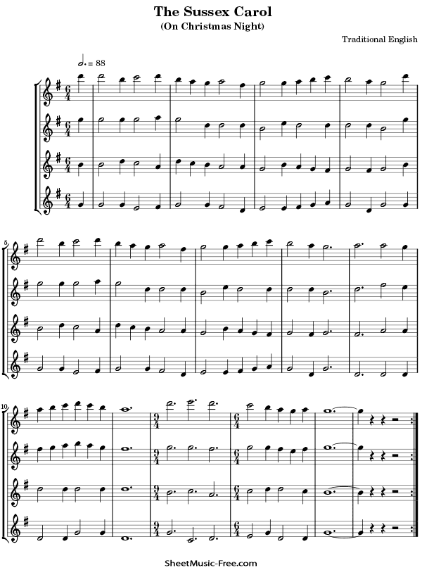 Download The Sussex Carol Flute Sheet Music (Flute Quartet)